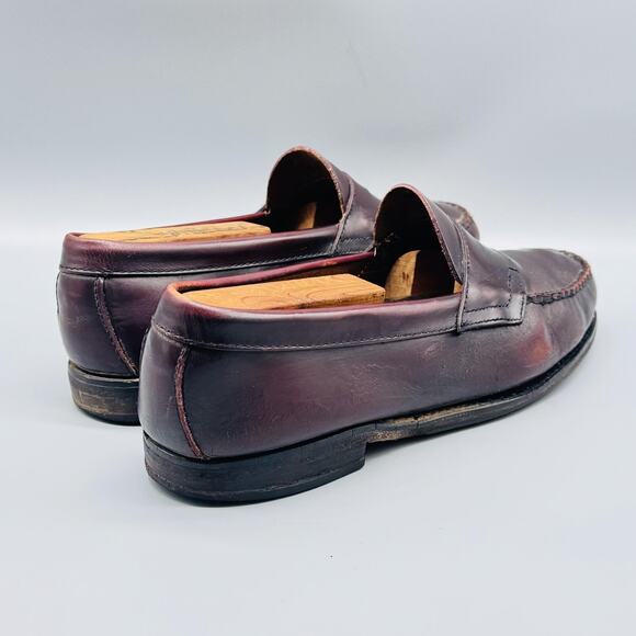 GH Bass & Co Weejuns Shoes Mens 9.5 Burgundy Leather Penny Loafers Slip On Dress - Picture 7 of 11